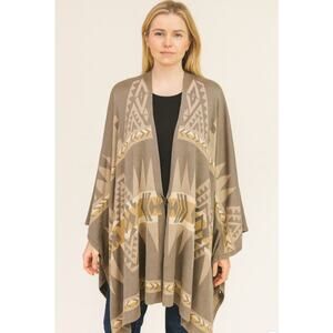 Neiman Marcus Exclusive Women's SZ L Cotton Viscose Sweater Kimono Wrap Poncho
